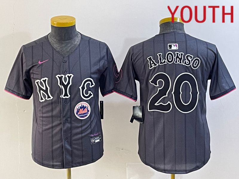 Youth New York Mets #20 Alonso Black City Edition 2024 Nike MLB Jersey style 2->youth mlb jersey->Youth Jersey